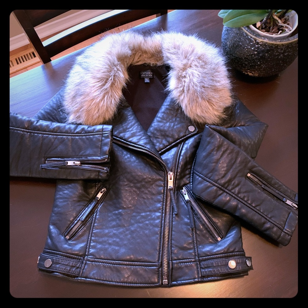 Topshop Moto Jacket with Removable Ruff
